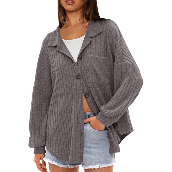 Gray Ribbed Women's Top - Picture 2 of 5